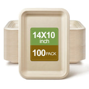 Compostable Paper Plates 14 Inch: 100 Pack Heavy Duty Paper Plates Natural Unbleached Sugarcane Bagasse Disposable Plates for Party Wedding