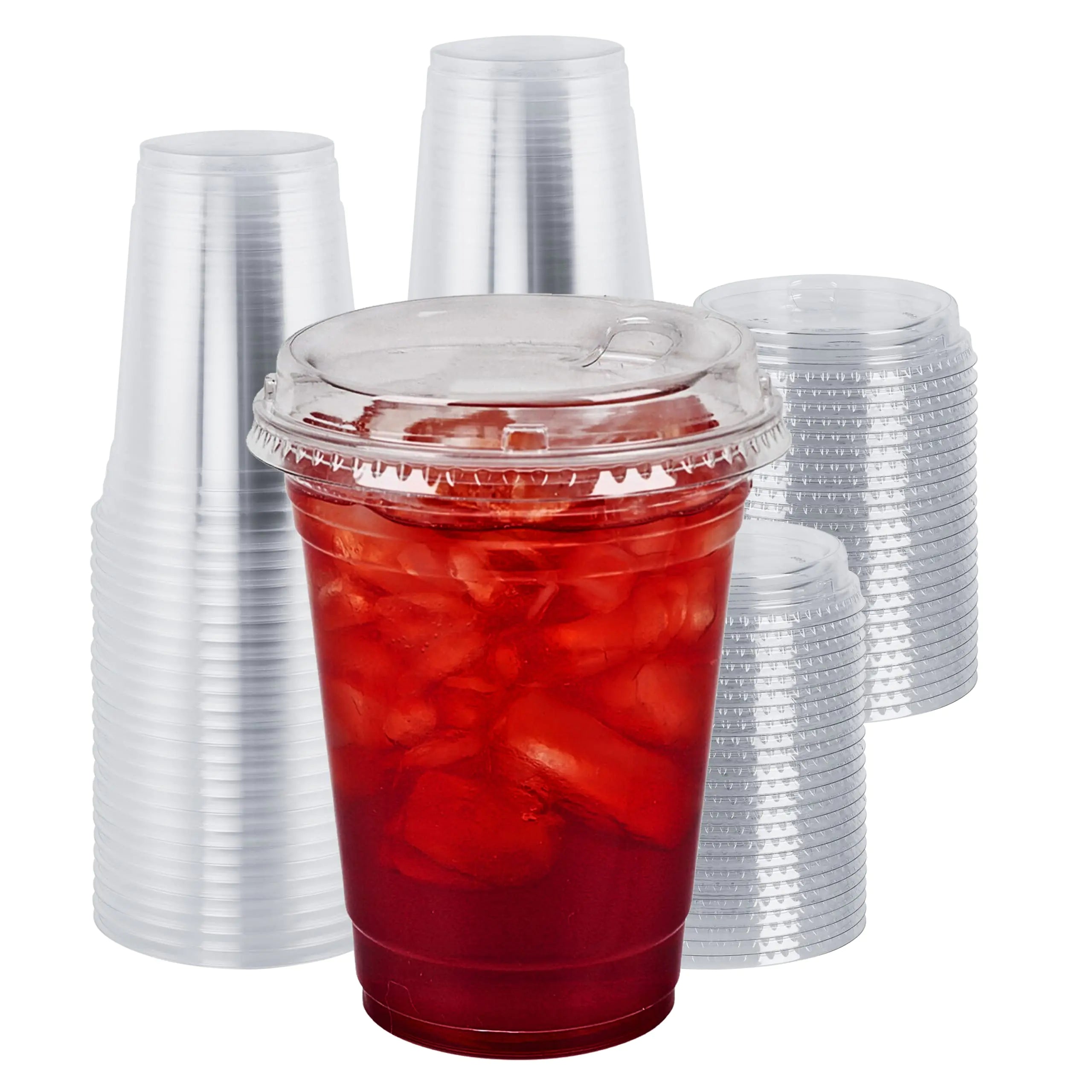 16 oz.Strawless Sip Clear Cups With Lids Plastic Cups With Lids Pack of 100 Disposable Cups With Lids Strawless Boba Cup Disposable Coffee Cups With Lids Sip Iced Coffee Cups With Lids