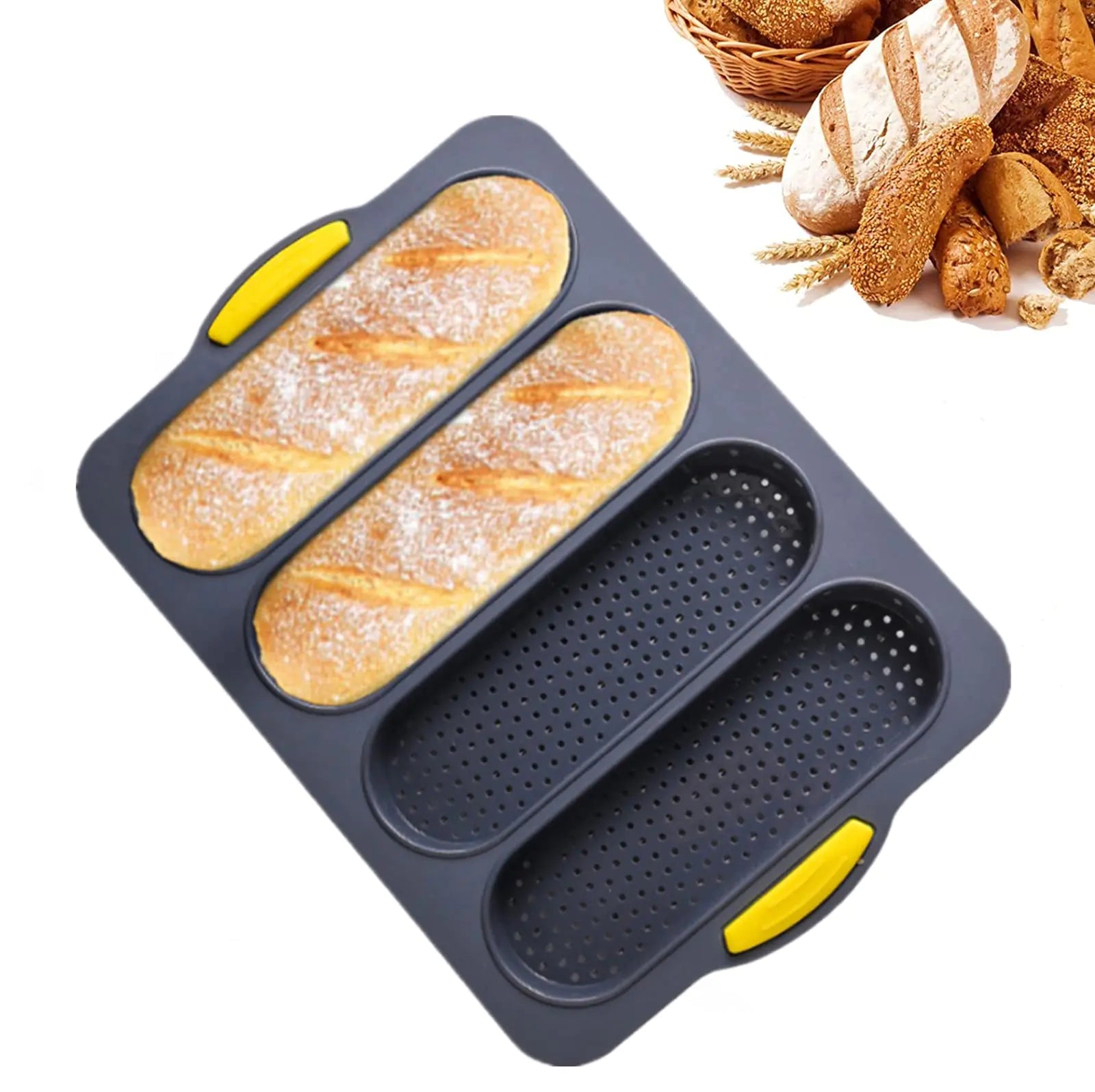 YYTONG Loaf Pan French Four-hole Bread Non-stick Pan Easy Release Household Silicone Food Baking Breakfast Warm Afternoon Tea Romantic Dinner Tool