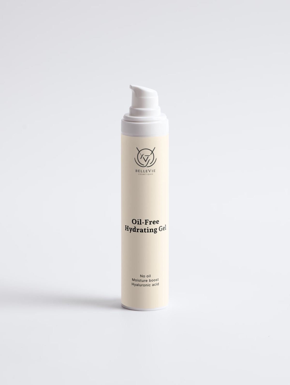 BelleVie Cosmétiques oil-free hydrating gel in 50ml jar, lightweight moisturizer for radiant, oil-free skin hydration.