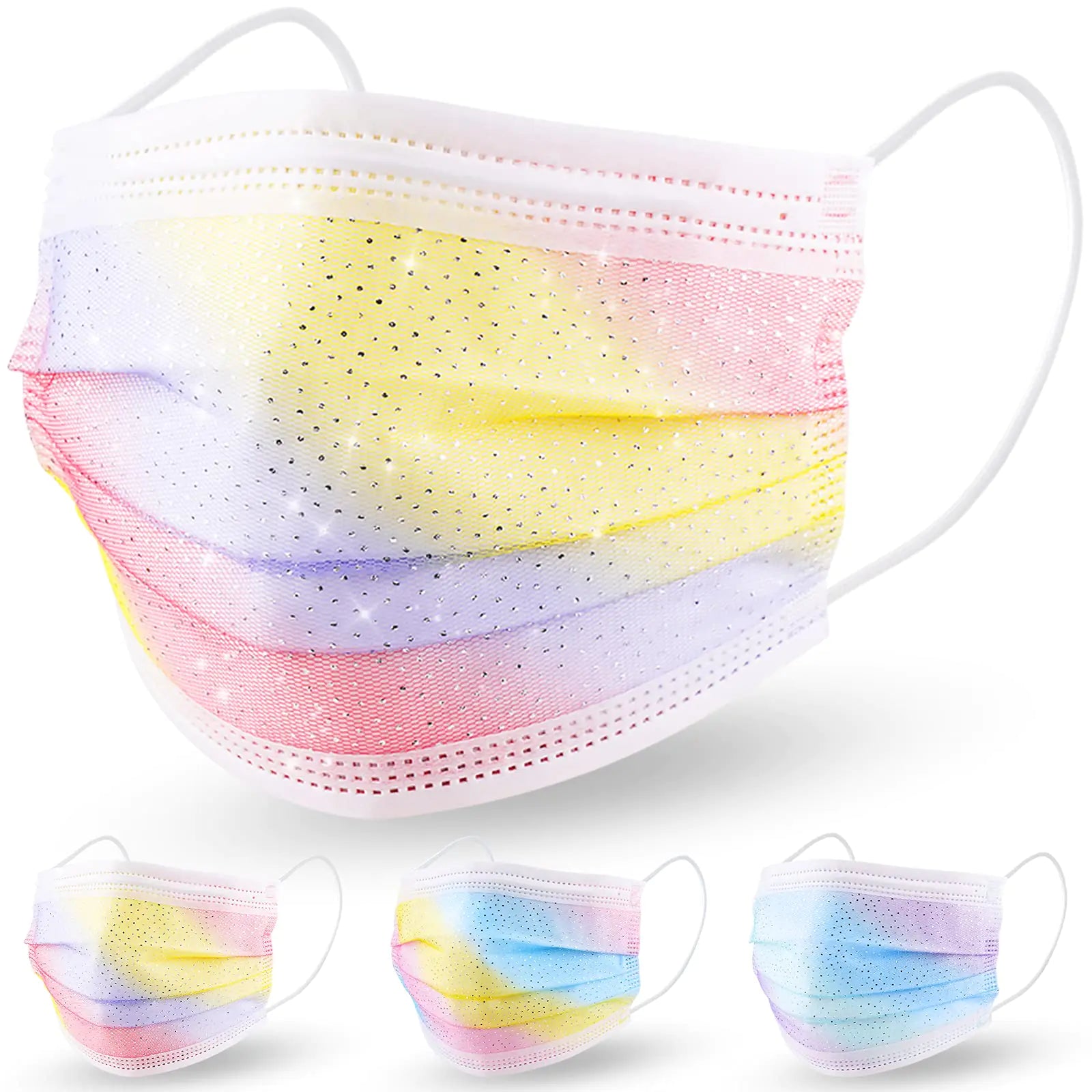 NiHealth Adult Glitter Disposable Fashion Face Masks Tomorotec 30PCS Mesh Cool Touch Feel Stylish Icy Fabric 4 Layers for Sensitive Skin Wrapped in Breathable Non-Woven Fabric (3 Gradient Colors)
