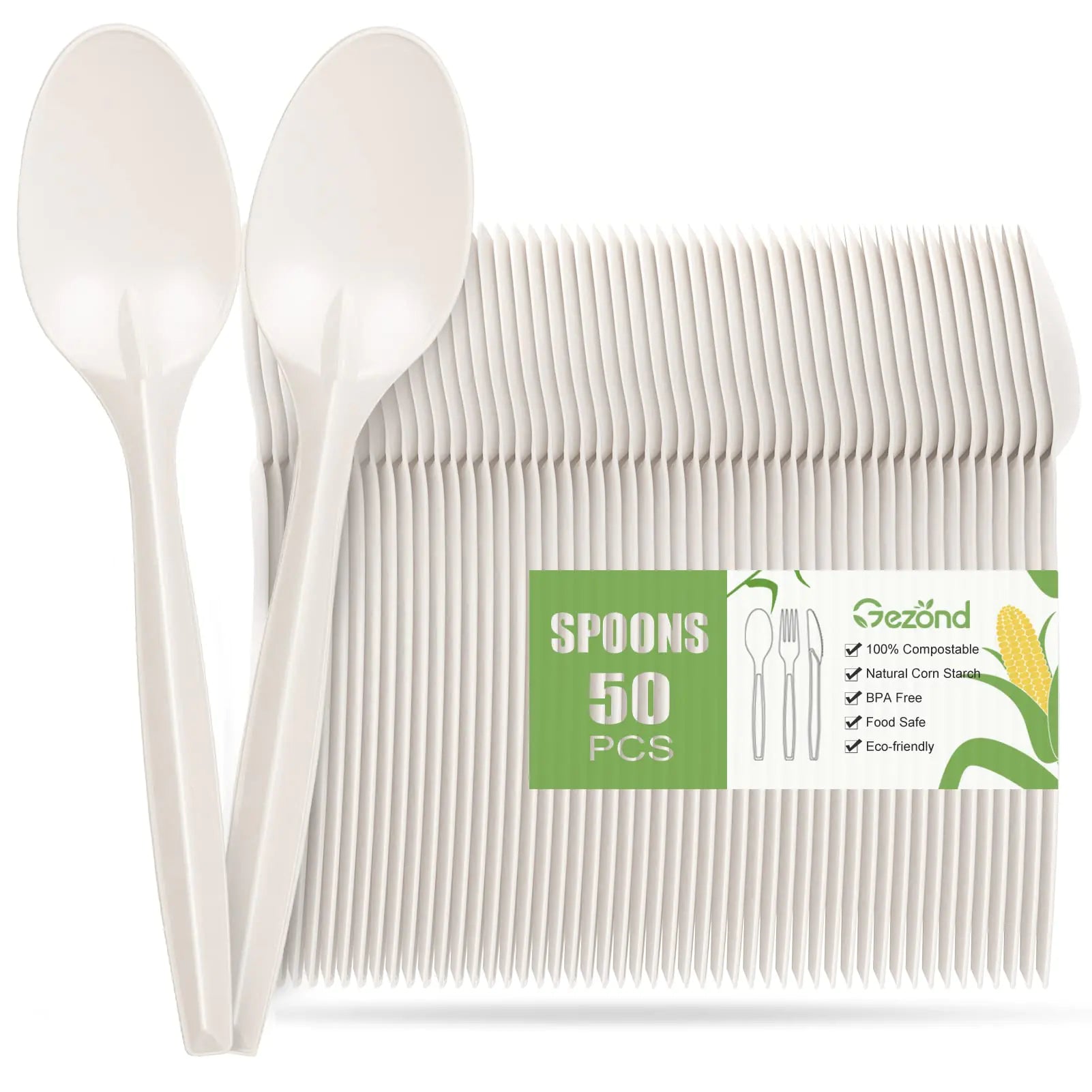 Compostable Spoons 50 Pack 7 Inch Disposable Spoons Biodegradable Cutlery Set Heavy-weight Spoons…