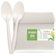 Compostable Spoons 50 Pack 7 Inch Disposable Spoons Biodegradable Cutlery Set Heavy-weight Spoons…