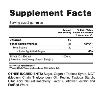 Tapioca Shilajit Gummies by Your Label, showing a close-up of the chewy, black gummy candies with shiny surface.