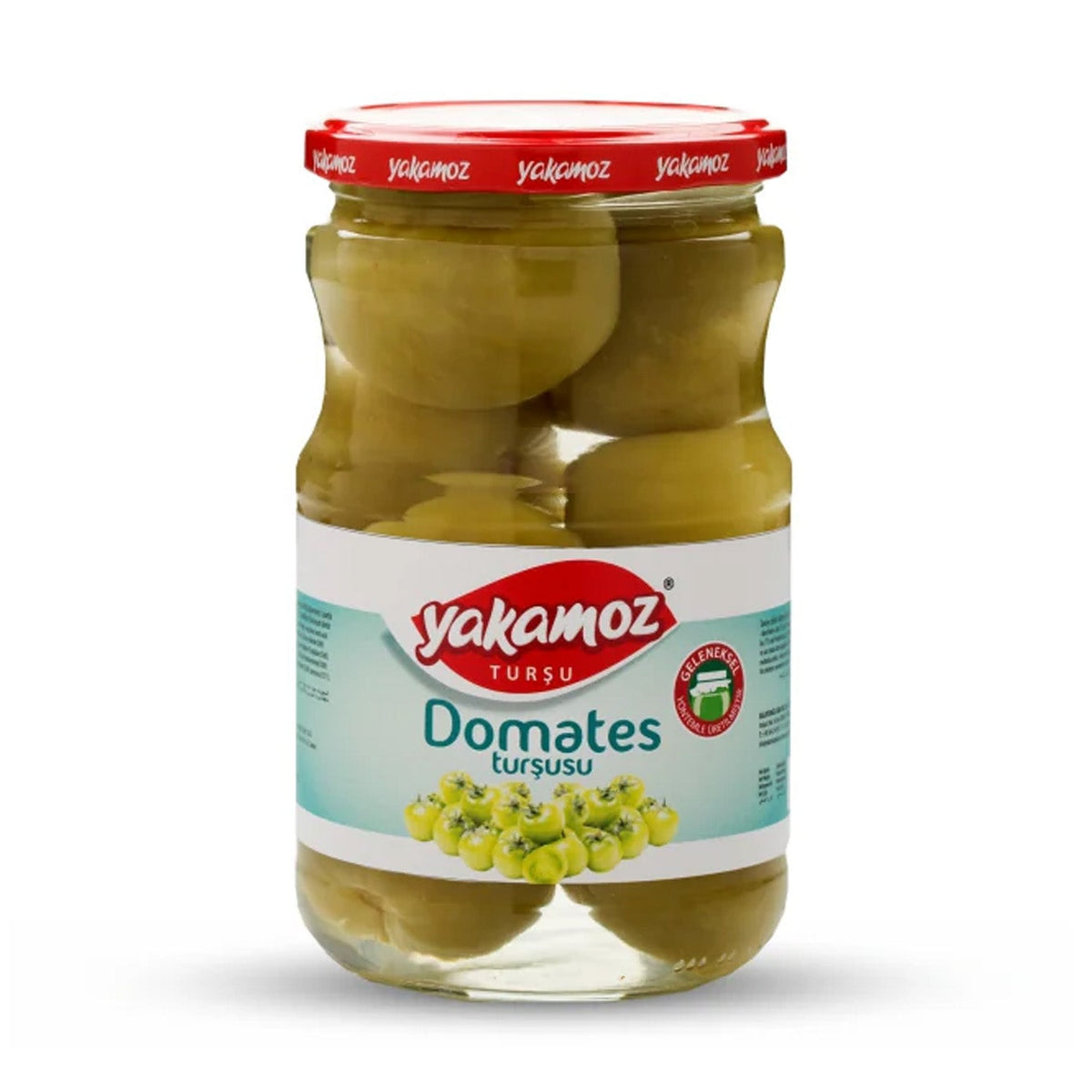 Glass jar of S101 Yakamoz Tomato Pickle, 680g, showing vibrant red tomato chunks in brine with a clear label.