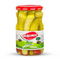Glass jar of Yakamoz Wild Cucumber Pickles by S101, showing fresh pickles packed inside a clear jar