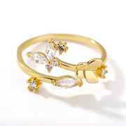 Fresh Flower Adjustable Zircon Ring for Women