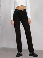 Black Raw Hem High Waist Straight Jeans for Women