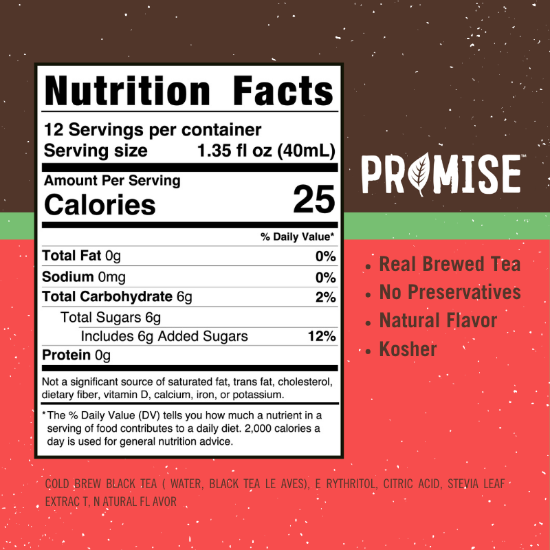 Java House Promise Real Brewed Tea Hibiscus in a clear glass bottle, showing vibrant red hibiscus tea with fresh citrus slices.