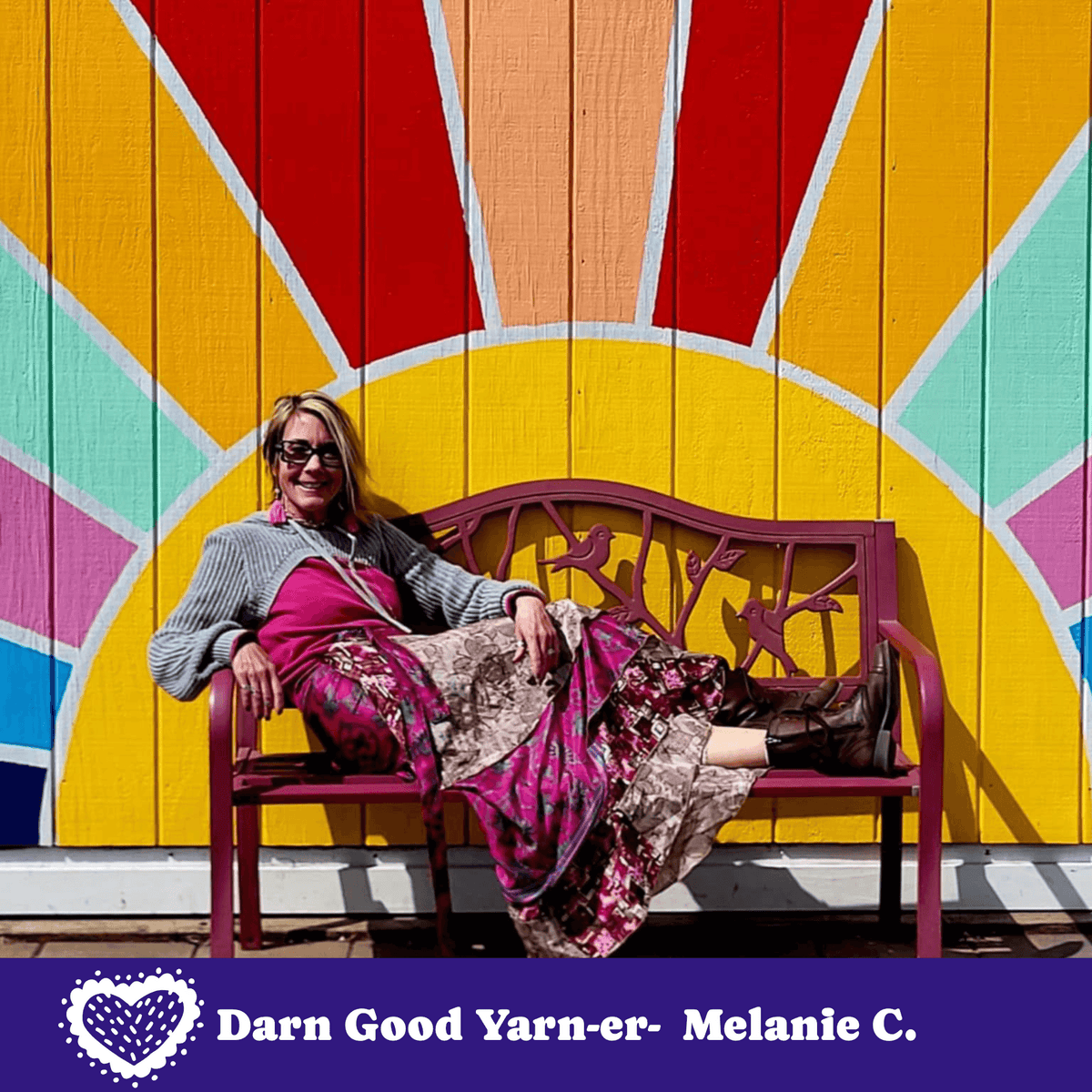 Darn Good Yarn Made With Love saree wrap skirt in colorful fabric, showcasing a flowing, vibrant traditional clothing piece.