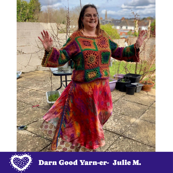 Darn Good Yarn Made With Love saree wrap skirt in vibrant fabric, styled with traditional draping and intricate patterns.