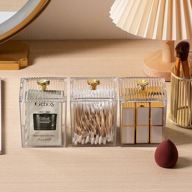 Transparent Clover Cotton Swab Box for Desktop Storage