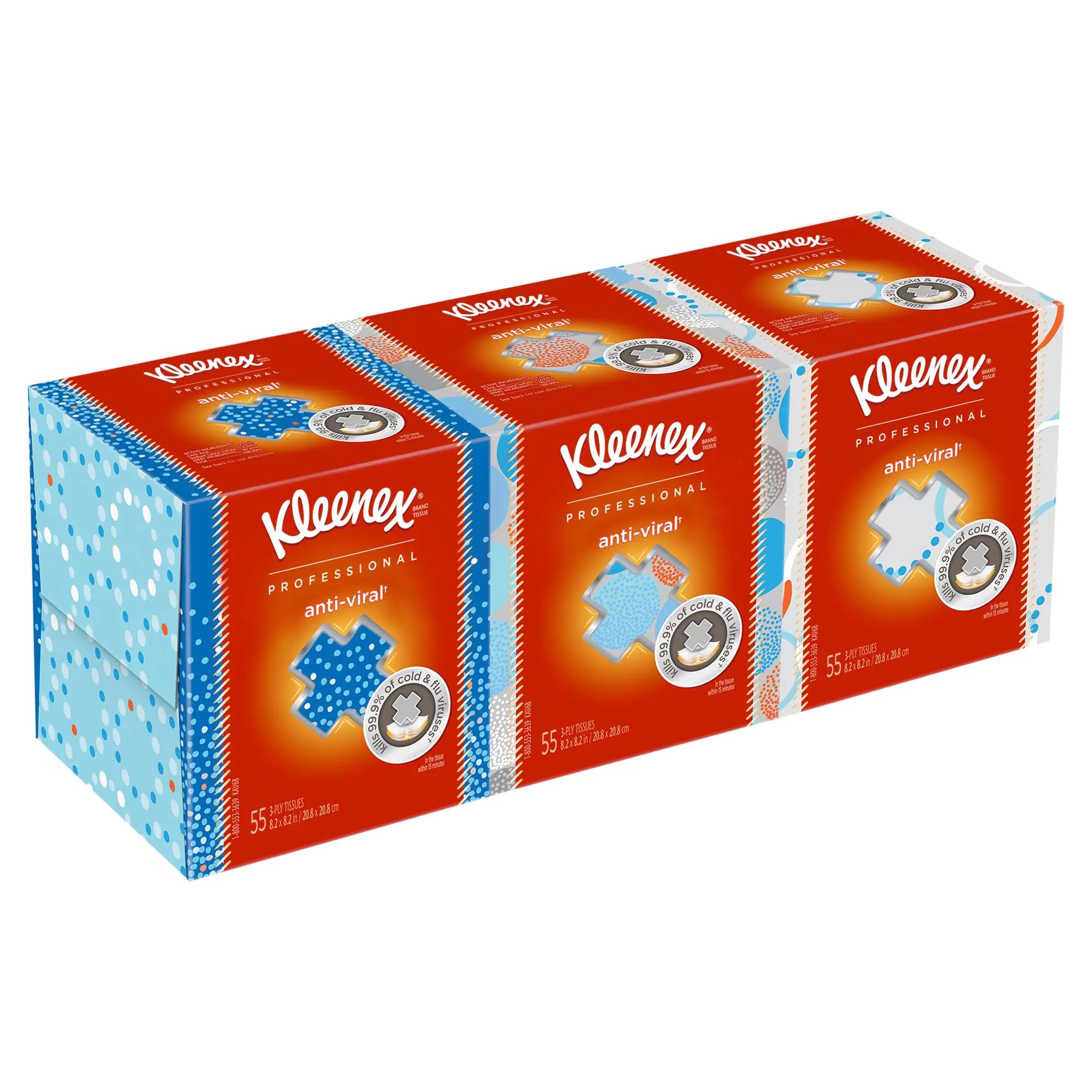 Kleenex® Professional Anti-Viral Facial Tissue Bulk (21286) 3-Ply White Upright Facial Tissue Cube Boxes for Business (55 Tissues/Box 4 Bundles of 3 Boxes/Case 12 Boxes/Case 660 Tissues/Case)