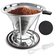 Pour Over Coffee Dripper Reusable Stainless Steel Coffee Filter Easy-to-Clean Paperless Cone Coffee Dripper for 1-2 Cups Pour Over Coffee Maker with Stand&Non-Slip and Cleaning Brush