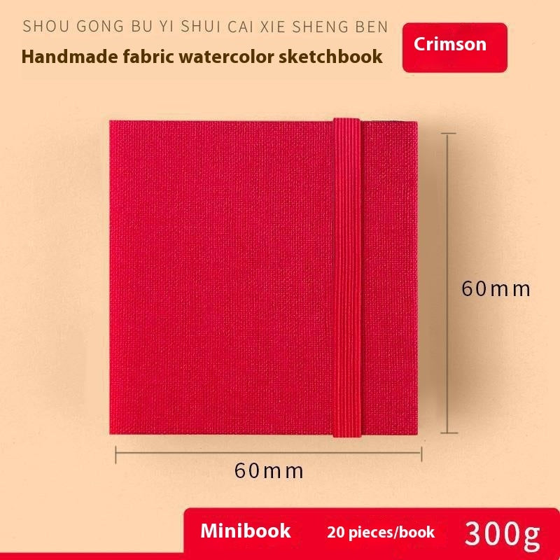 Square fabric watercolor notebook for art students, portable painting sketchbook in blue and white floral design