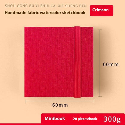 Square fabric watercolor notebook for art students, portable painting sketchbook in blue and white floral design