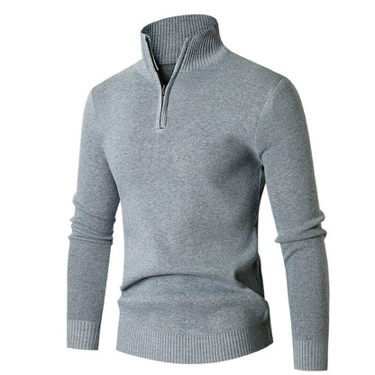 Men's minimalist casual half-zip turtleneck sweater in a classic knit design