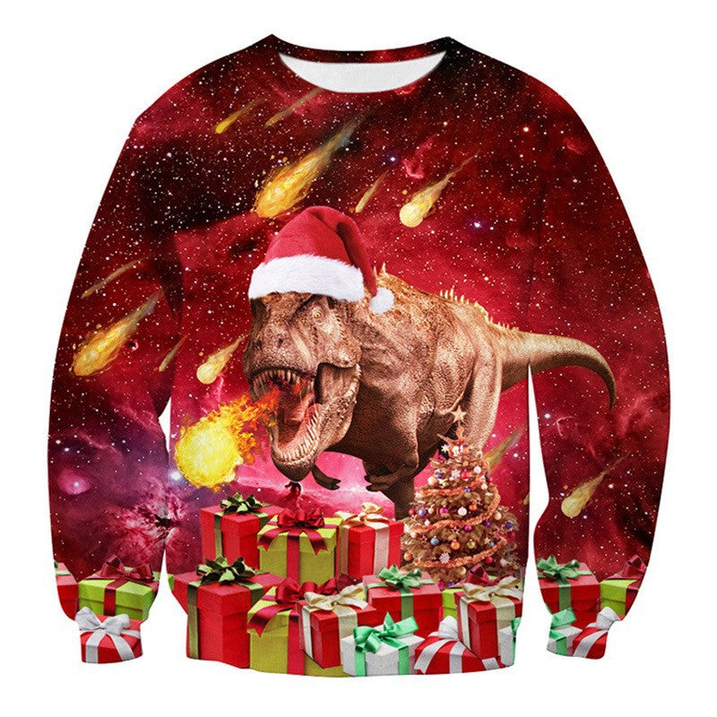 Christmas printed round neck sweater for men and women, featuring festive seasonal design