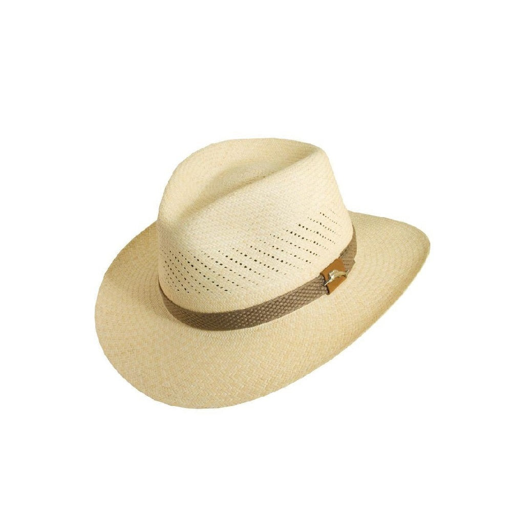 Striped bow flat-brimmed jazz straw top hat with decorative ribbon band and structured crown
