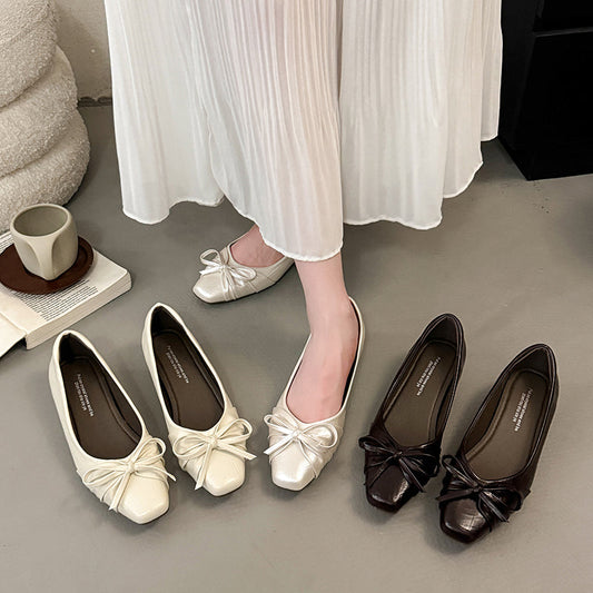 Women's shallow bow ballet Mary Jane shoes with flat sole and inner height, summer style