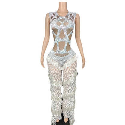 Women's sleeveless lace bodycon jumpsuit in a fitted silhouette
