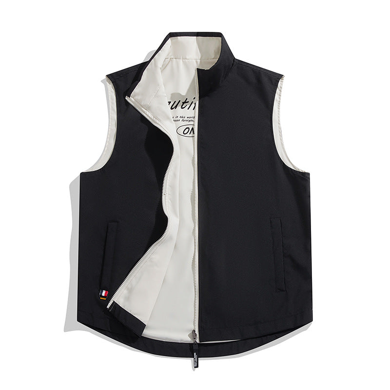 Color-block reversible vest jacket by My Store, showing contrasting panels and sleeveless design