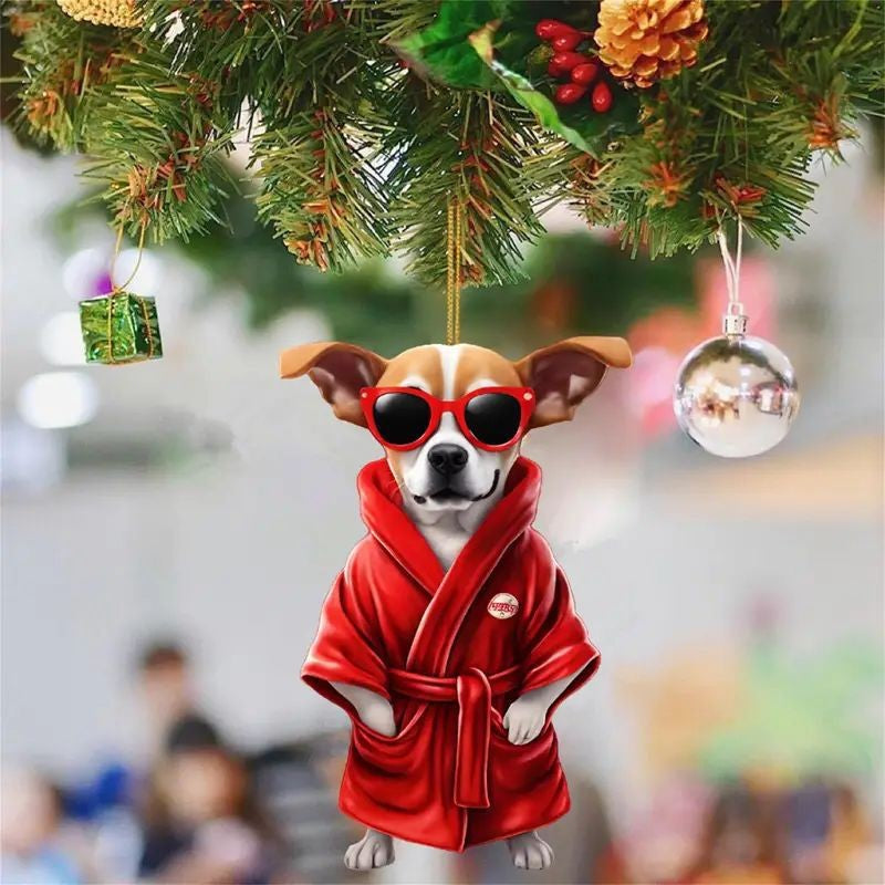 Acrylic Christmas tree decoration flat hanging ornament with festive design