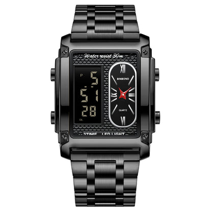 Men's creative steel belt electronic watch with double inserts, multifunctional waterproof design for students