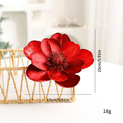 Christmas flower ornaments for tree decorations, featuring festive floral details in red and white hues