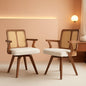 Walnut Swivel Rattan Chairs Ergonomic Curved Armrests Set Of Two