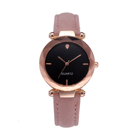 Women's waterdrop-cut diamond frosted leather strap quartz rhombus watch in a fashionable design