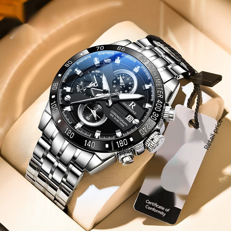 Simple men's water-resistant quartz watch with a minimalist dial and adjustable wristband