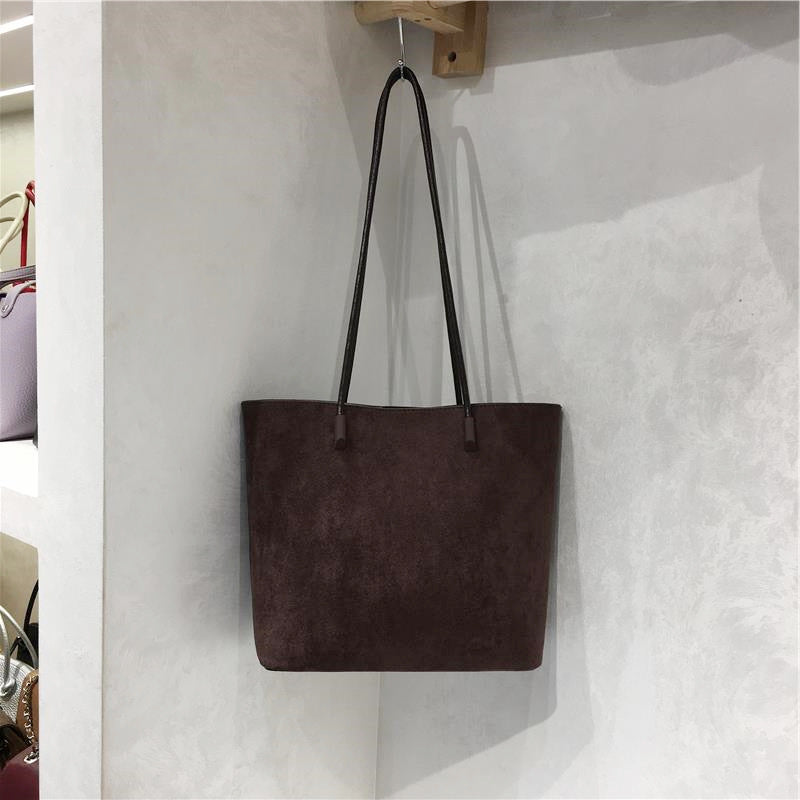 Retro suede-like fabric handheld shoulder tote bag, simple design by My Store
