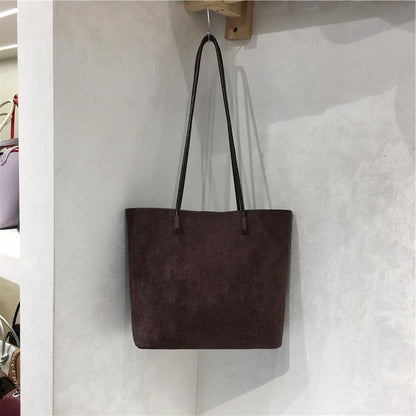Retro suede-like fabric handheld shoulder tote bag, simple design by My Store