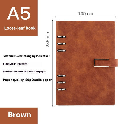 A5 loose-leaf removable notebook for business office meetings, shown with lined pages and durable cover