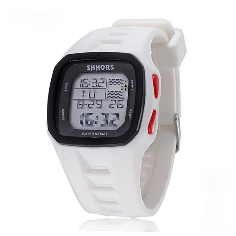Multifunctional LED digital electronic watch with a black water-resistant design and illuminated display