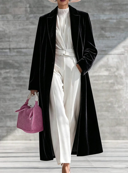 Women's V-neck over-the-knee velvet coat by My Store