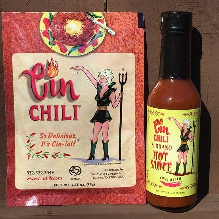 Cinderosa Ranch Cin Chili Serrano Hot Sauce bottle with vibrant label, showcasing the spicy chili flavor for added heat and flavor.