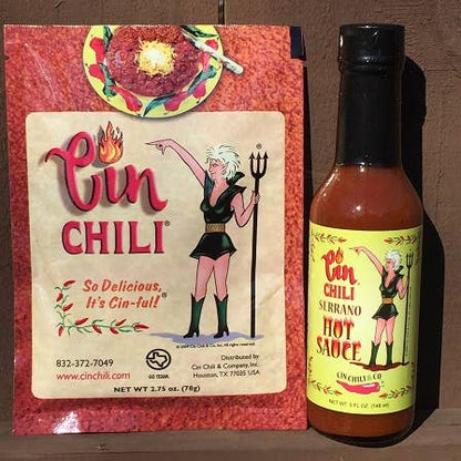 Cinderosa Ranch Cin Chili Serrano Hot Sauce bottle with vibrant label, showcasing the spicy chili flavor for added heat and flavor.