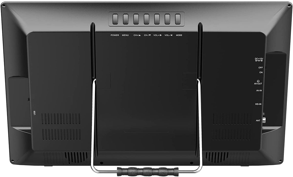 Naxa portable 16-inch 12V AC/DC TV with digital multimedia player, compact television with screen and control buttons.