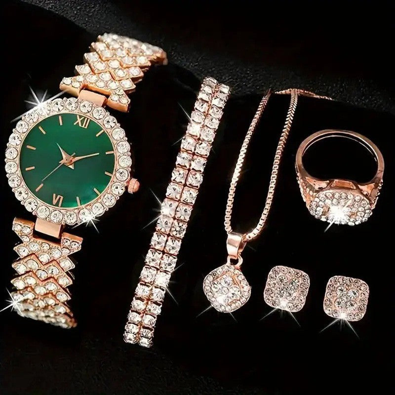 Women's Cornucopia diamond-embedded watch set in a polished case, featuring an elegant watch and matching accessories