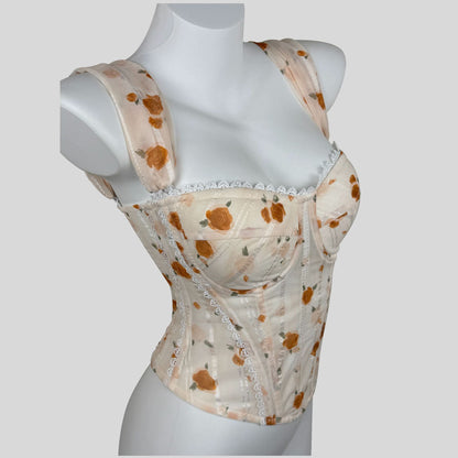 Apricot lace-trimmed underbust corset with slimming fit and spaghetti straps