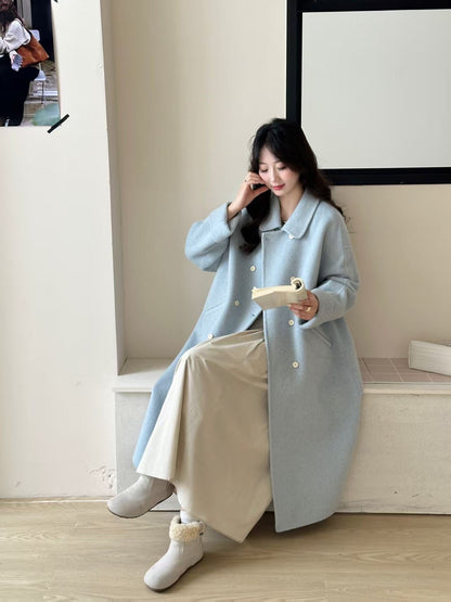Peter Pan collar double-breasted double-faced wool coat by My Store