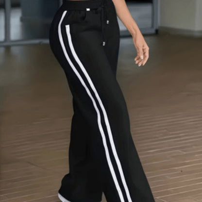Women's high-waisted lace-up patchwork casual wide-leg pants, front view