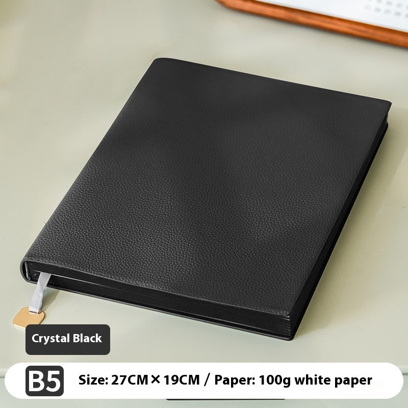 Litchi pattern soft leather covered notebook with textured finish and rounded corners