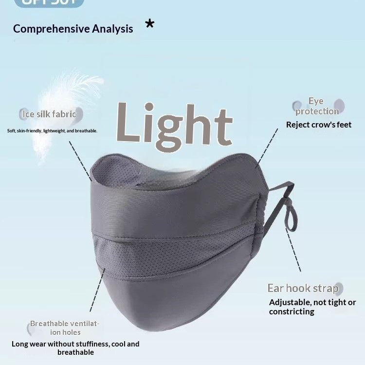 Women's UV-protective sun mask covering the face and neck for sun protection