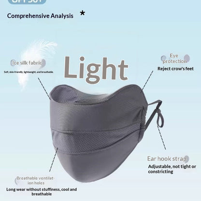 Women's UV-protective sun mask covering the face and neck for sun protection