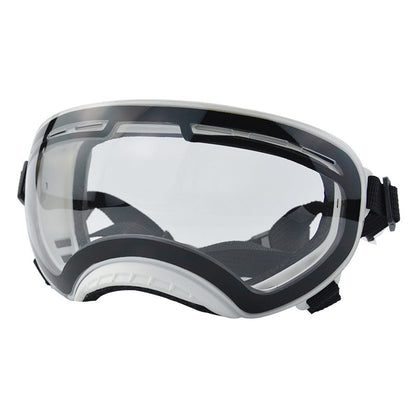 UV protection windproof pet goggles, close-up view with tinted lenses and adjustable strap