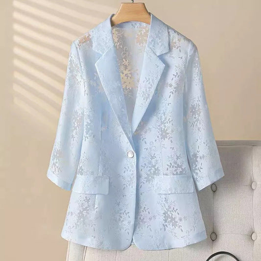 Women's jacquard cropped-sleeve blazer in a tailored silhouette