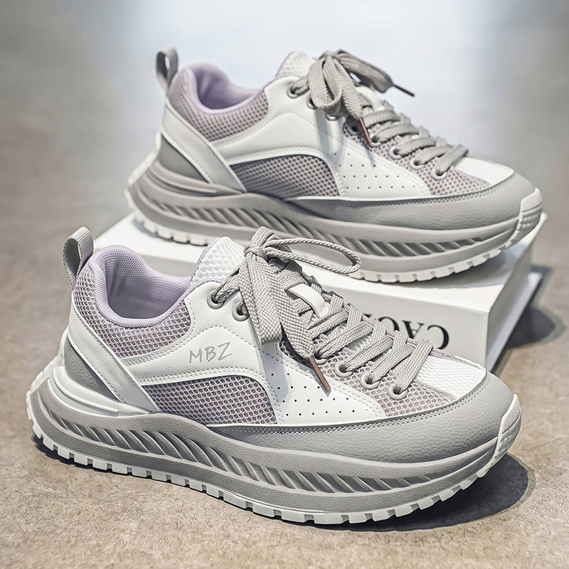 Men's breathable mesh low-top sneakers with soft sole and thick height-increasing design for four-season wear